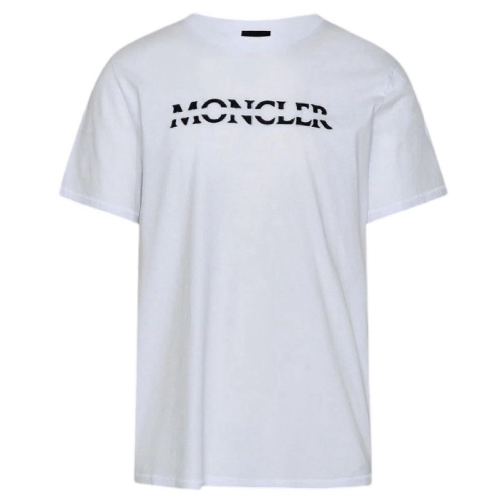 NWT Moncler White with Black Embroidered Logo T-Shirt - Sz M